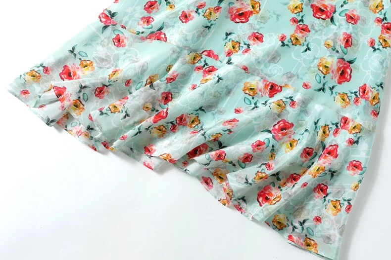100% Natural Silk Women's Dresses V Neck Short Sleeves Printed Sash Belt Fashion Summer Dress Vestidos - Image 5