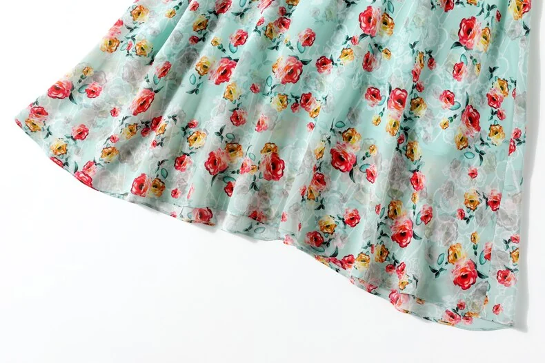100% Silk Women's Dresses V Neck Short Sleeves Printed Sash Belt Fashion Summer Dress Vestidos - Image 14