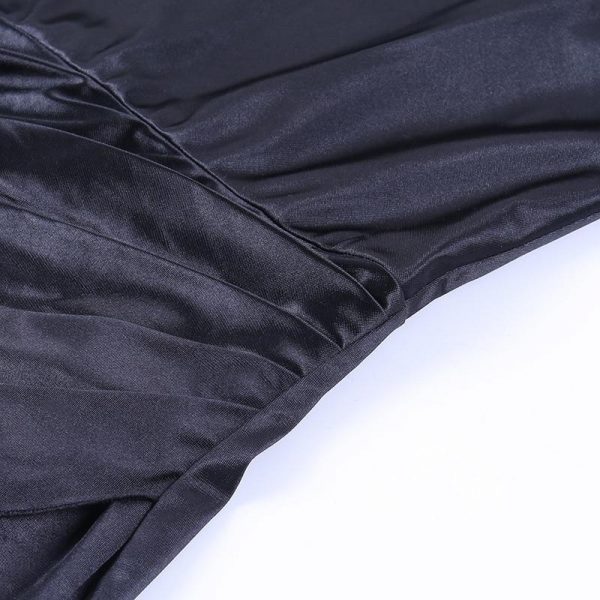 Articat Satin Split Ruched Dress Women Black Spaghetti Strap Party Dress Women Spring Streetwear Slim Off Shoulder Vestidos - Takalr