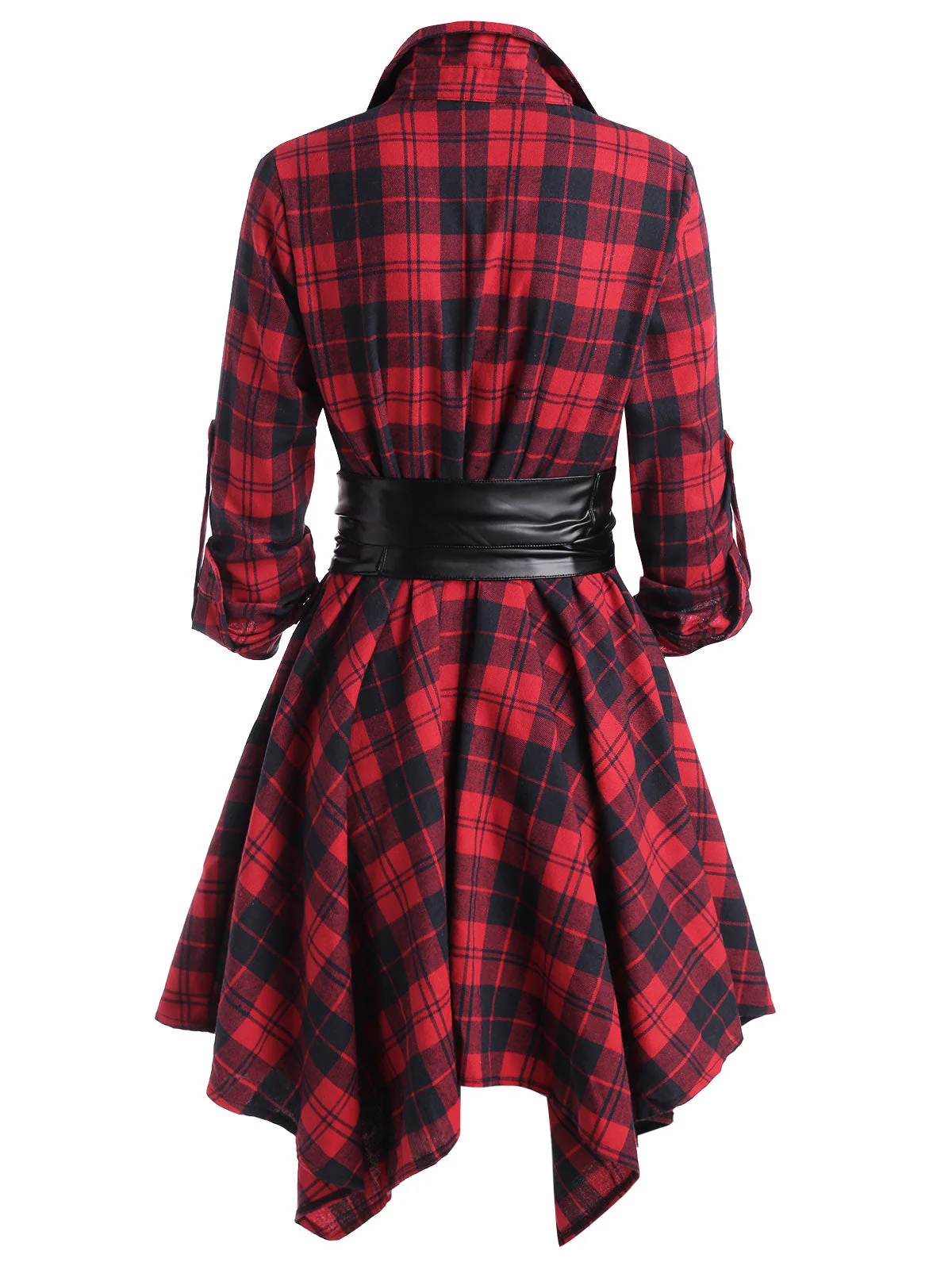 Handkerchief Dress Fashion Plaid Print Button Up Long Sleeve Shirt Dress Fall Clothes for Women Casual Short Dresses - Image 26