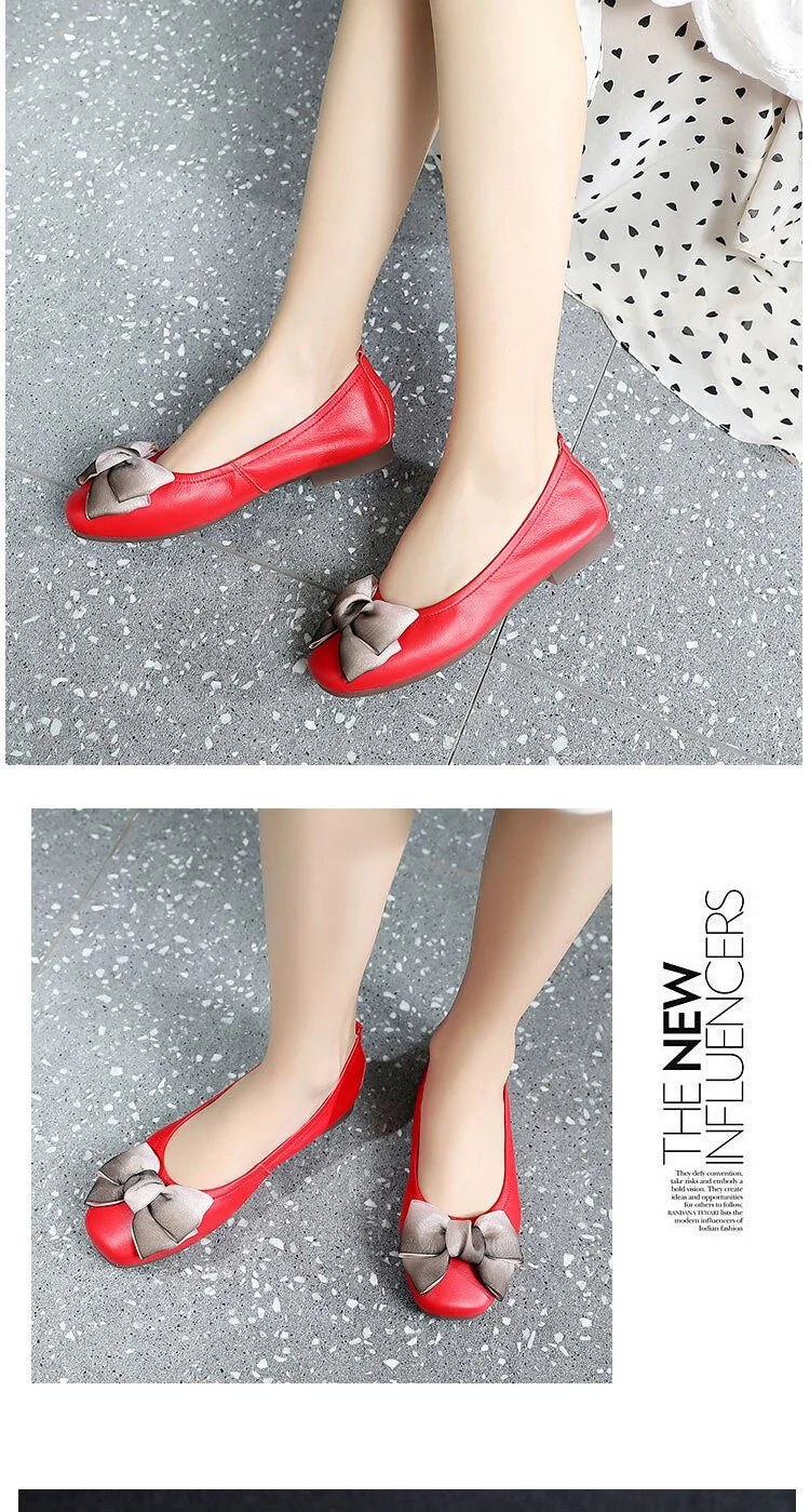 Genuine Leather Female Flat Shoes Bow Square Head Fashion Shoes Spring Soft Comfortable Shoes Woman Flats - Image 6