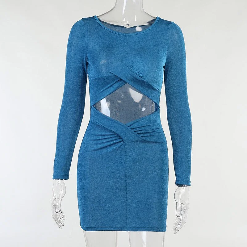 Sexy Hollow Out Twisted Front Long Sleeve Bodycon Mini Dress Solid Color Knitted Autumn Dresses for Women C76CD26 - Image 8