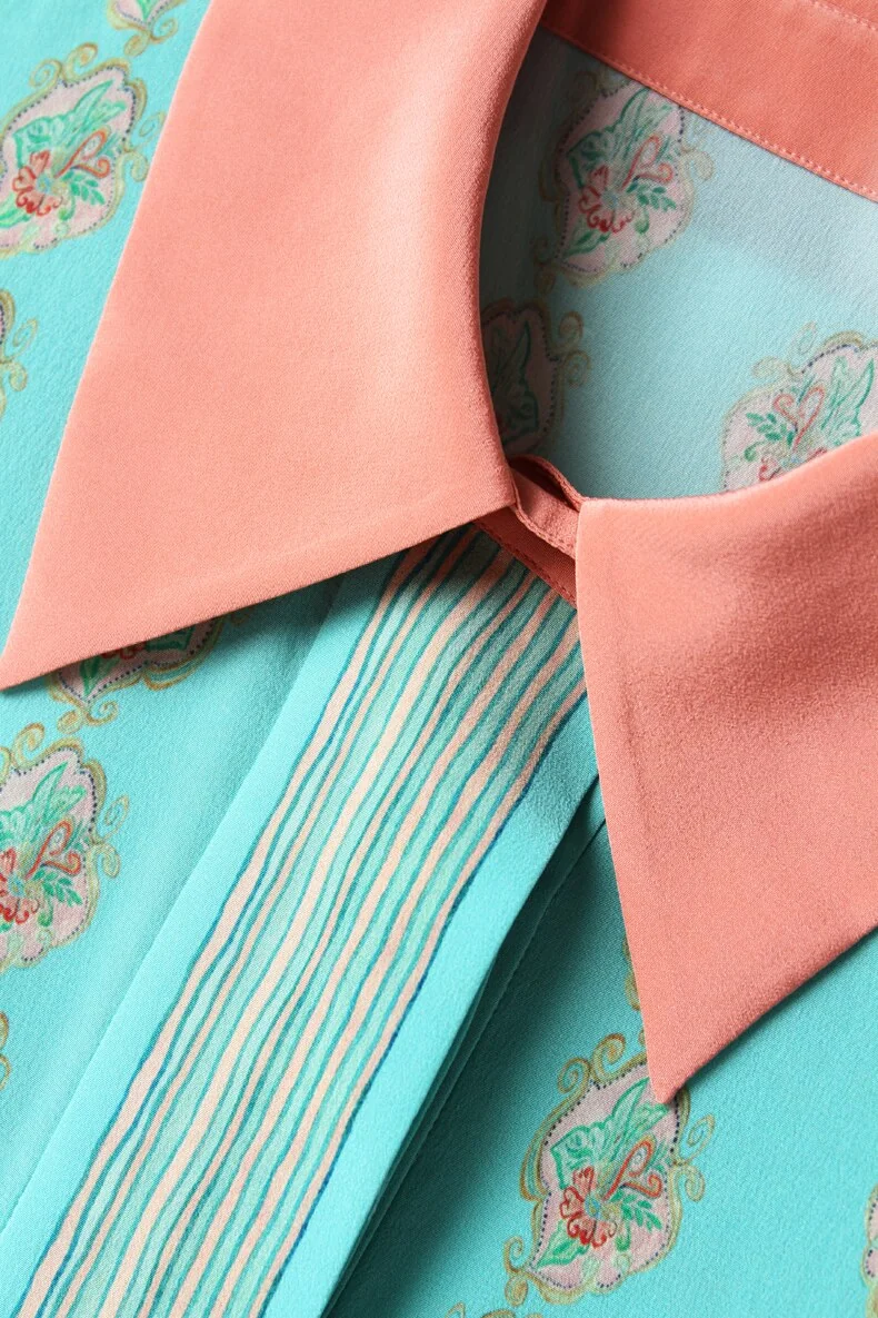 100% Silk Women's Shirt Turn Down Collar Printed Long Sleeves Fashion Blouse Tops - Image 10