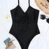 Solid Sexy One Piece Swimsuit 2021 New Arrival Straps Padded Bra Hollow Out Tie Swimwear Women Bathing Suit Monokini - Takalr