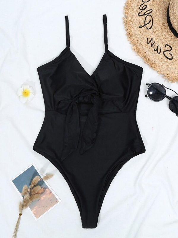 Solid Sexy One Piece Swimsuit 2021 New Arrival Straps Padded Bra Hollow Out Tie Swimwear Women Bathing Suit Monokini - Takalr