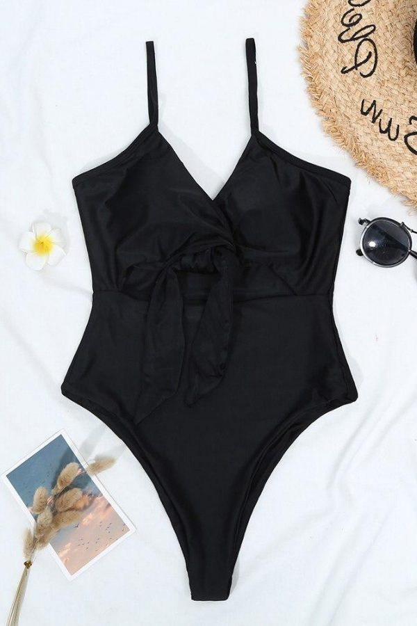 Solid Sexy One Piece Swimsuit 2021 New Arrival Straps Padded Bra Hollow Out Tie Swimwear Women Bathing Suit Monokini - Takalr