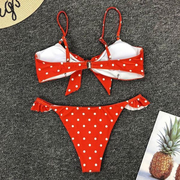 2021 Bikinis Mujer Sexy Ruffle Swimwear Women Tie Front Swimsuit Polka Dot Print Biquini Beach Wear Bathers Bathing Suit - Takalr