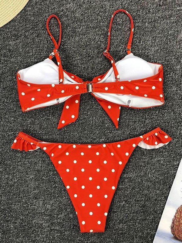 2021 Bikinis Mujer Sexy Ruffle Swimwear Women Tie Front Swimsuit Polka Dot Print Biquini Beach Wear Bathers Bathing Suit - Takalr