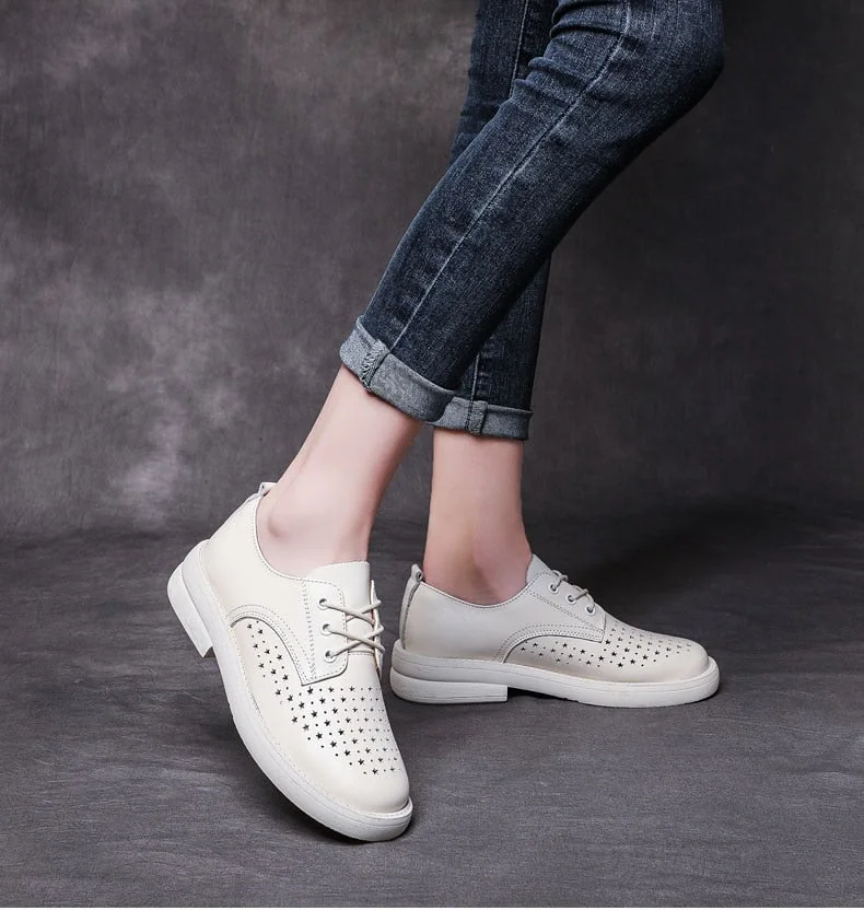 Women Flat Shoes Lace Up Moccasins Soft Genuine Leather Ladies Shoes Handmade Flats Hollow Casual Women Shoes - Image 7