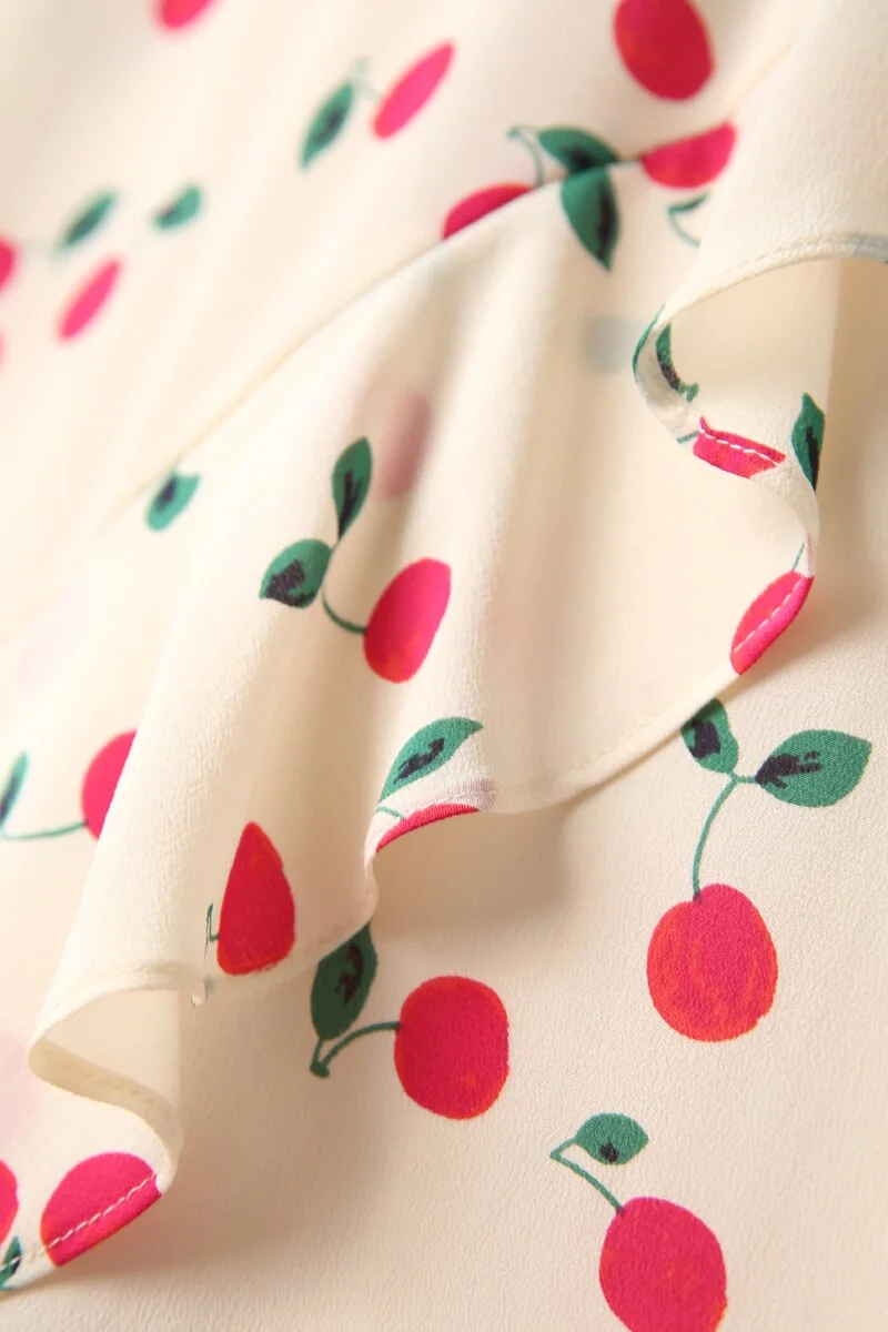 100% Silk Women's Runway Dresses V Neck Short Sleeves Ruffles High Street Printed Fashion Casual Summer Dresses - Image 10
