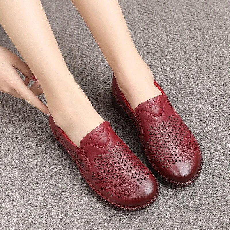 Spring Summer Slip On Women Shoes Hollow Breathable Genuine Leather Moccasins Flats Shoes Female - Image 22