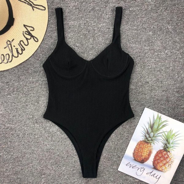 Push Up One Piece Swimsuit Sexy High Cut Swimwear Women 2021 Black Bodysuits Summer Padded Bathing Suit Women Swim Wear - Takalr