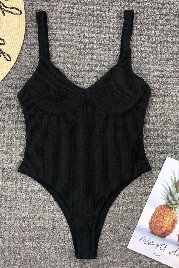 Push Up One Piece Swimsuit Sexy High Cut Swimwear Women 2021 Black Bodysuits Summer Padded Bathing Suit Women Swim Wear - Takalr