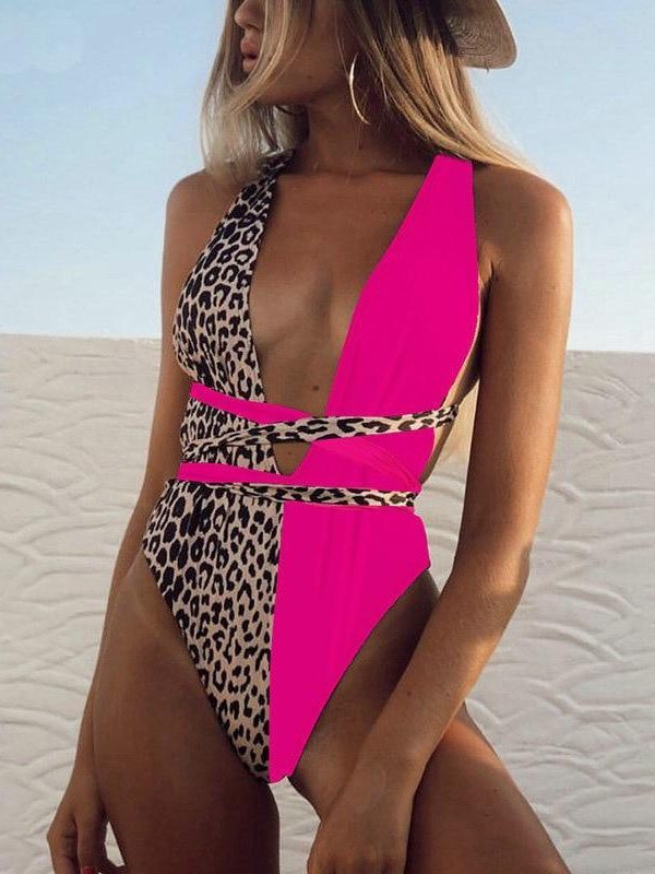 2021 Sexy Plunging Swimsuit One Piece High Cut Swimwear Women Cross Bandage Beachwear Summer Backless Bathing Suit Women - Takalr