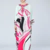 Women's Runway Loose Autumn Dresses Lace Up Batwing Sleeves Multicolor Printed Elegant High Street Split Boho Split Maxi Dresses