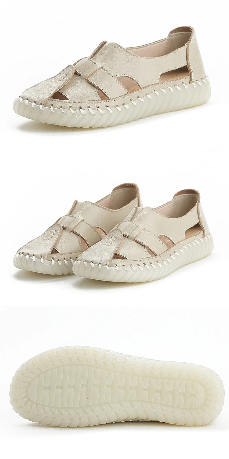 Women Retro Manual Suture Hollow Sandal Loafers - Image 18