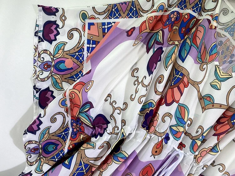 Women's Runway Dresses Sexy V Neck Loose Design Batwing Sleeves Printed Empire Waist Lace Up Maxi Dress Robes Vestidos - Image 7