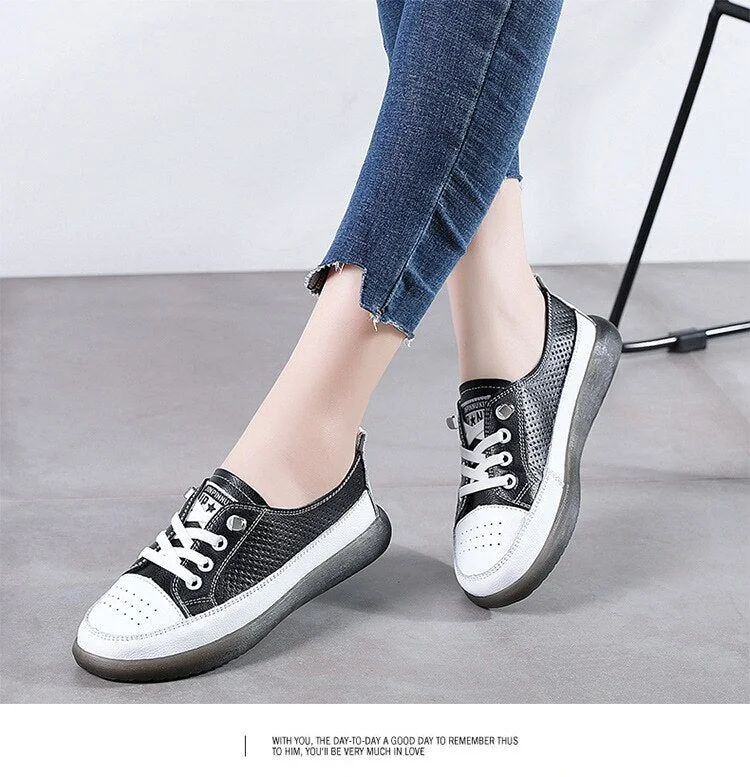 Women's Leather Sneakers Women Casual Fashionable Sports Shoes Vulcanized Woman Summer Flat Shoe Ladies White Lacing 40 - Image 15