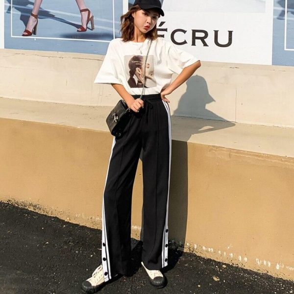 Spring Split Wide Leg Pants Straight  Pants Female Student Wide Leg Pants Loose Harajuku BF Streetwear Joggers - Takalr