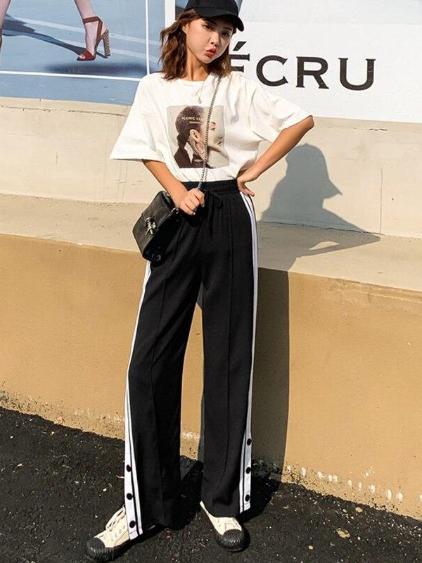 Spring Split Wide Leg Pants Straight  Pants Female Student Wide Leg Pants Loose Harajuku BF Streetwear Joggers - Takalr