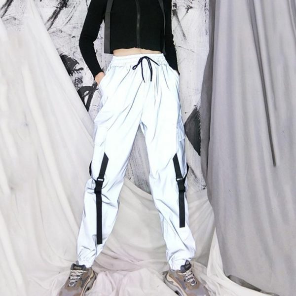 Spring Loose Reflective Cargo Pants Glowing Streetwear Ribbon Sweatpant Women Casual  Trousers Hip Hop Harajuku cargo pants - Takalr