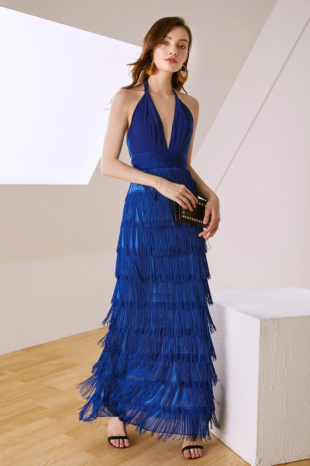 Women's Sexy Deep V Neck Sleeveless Ruched Waist Tiered Tassels Fashion Long Party Dresses Elegant Runway Prom Dress - Image 17