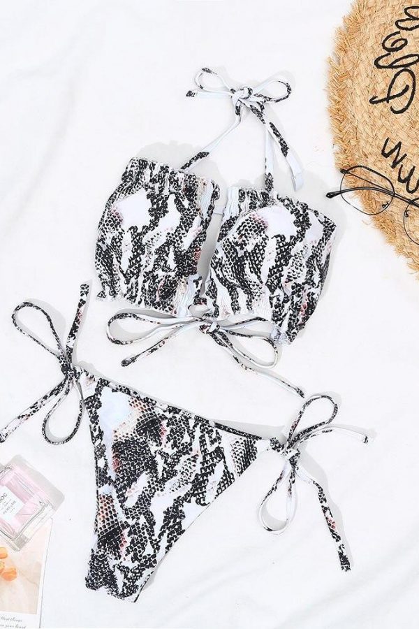 Snakeskin Print Sexy Bikinis 2021 New Arrival Bikini Padded Bra Strapless Bandage Swimwear Women Low Waist Swimsuit - Takalr