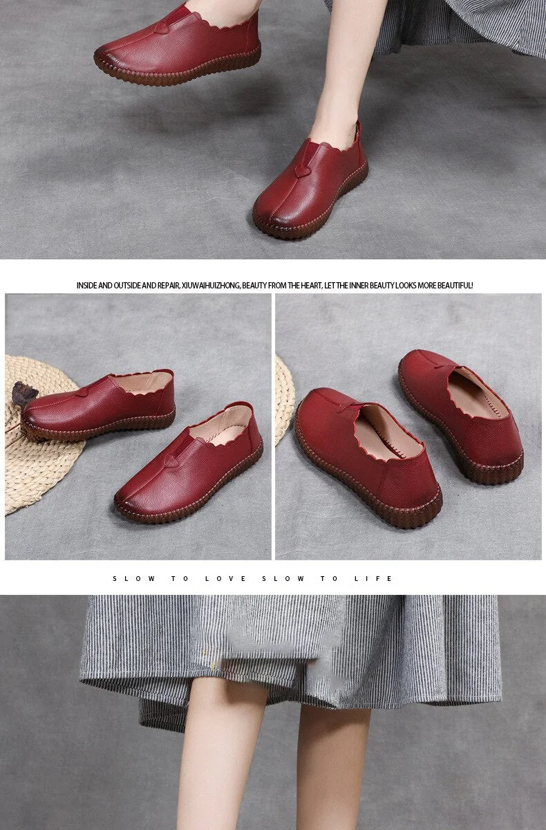 Genuine Leather Retro Shoes for Women Slip On Flats Ladies Casual Soft Loafers Female Spring Solid Driving Footwear - Image 13
