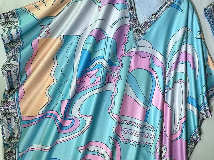 Women's Runway Dresses Sexy V Neck Loose Design Batwing Sleeves Printed Casual Fashion Long Maxi Dress Vestidos - Image 8