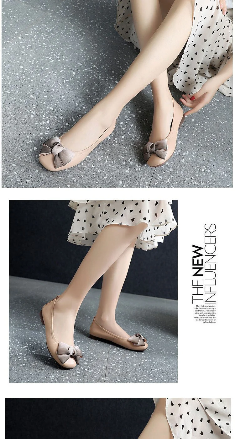Genuine Leather Female Flat Shoes Bow Square Head Fashion Shoes Spring Soft Comfortable Shoes Woman Flats - Image 3