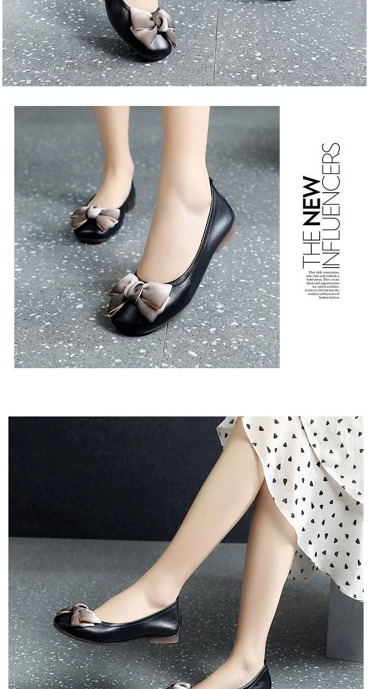 Genuine Leather Female Flat Shoes Bow Square Head Fashion Shoes Spring Soft Comfortable Shoes Woman Flats - Image 10