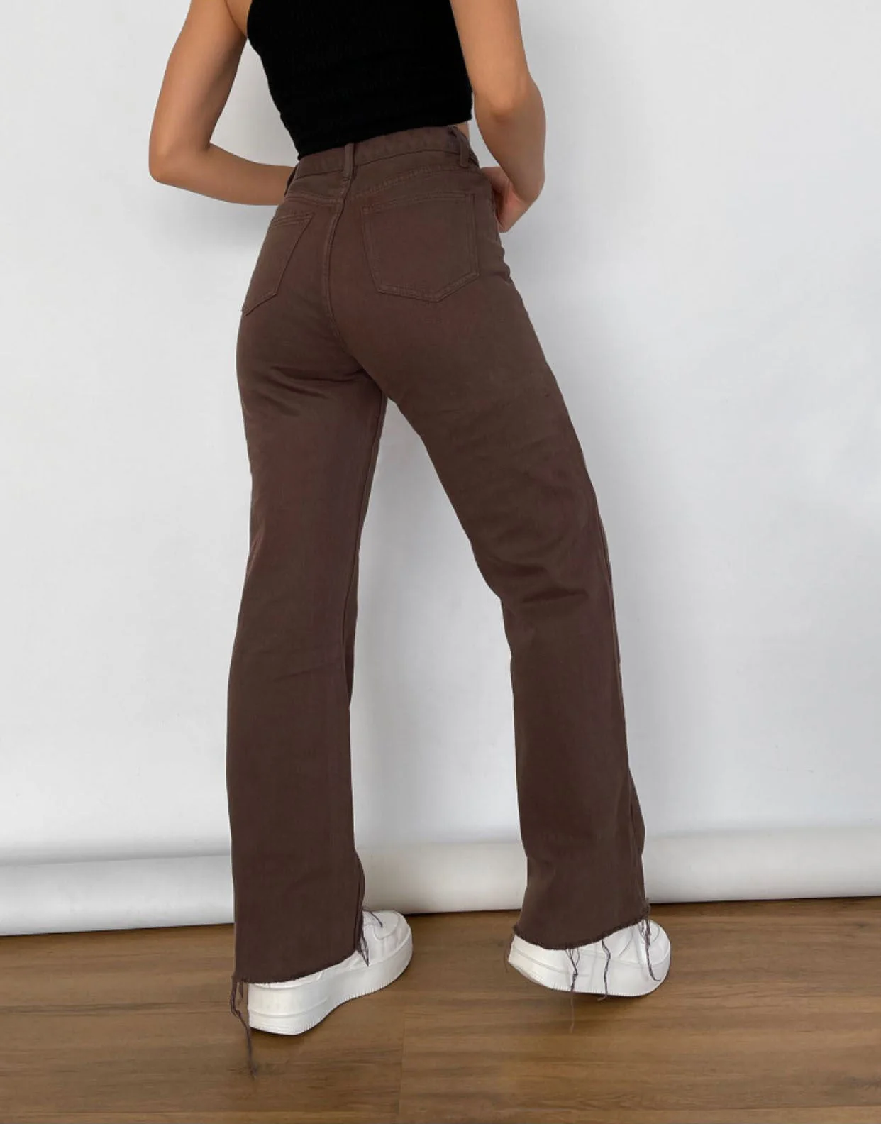High Waist Straight Loose Jeans Chocolate Color Denim Trousers Retro Jeans - Image 7