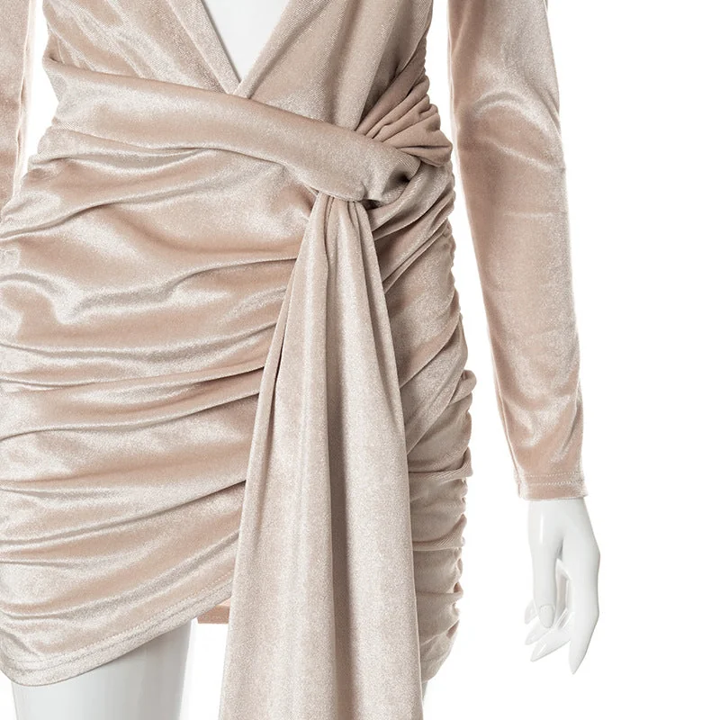 Velvet Sexy Long Sleeve Dresses for Women Party Classy Night Club Outfits Deep V Neck Bodycon Mini Dress C85-CI35 - Image 9