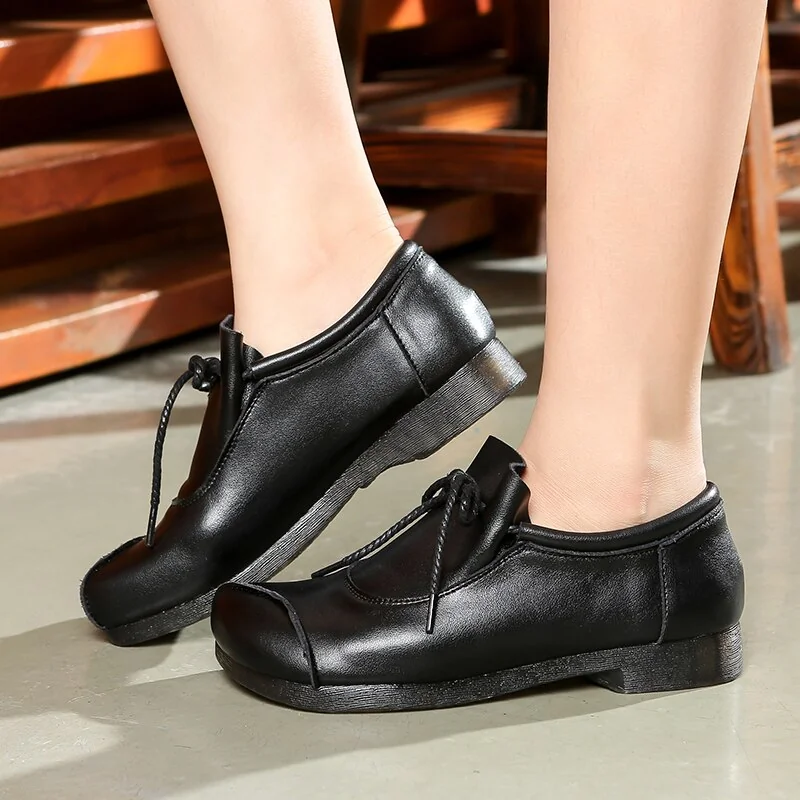 Flats Women Shoes Genuine Leather Big Toe Spring Autumn Slip-On Handmade Retro Concise Ladies Shoes - Image 8