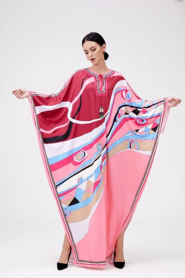 Women's Runway Dresses Lace Up O Neck Batwing Sleeves Knitted Printed Elegant Long Robes High Street Casual Vestidos