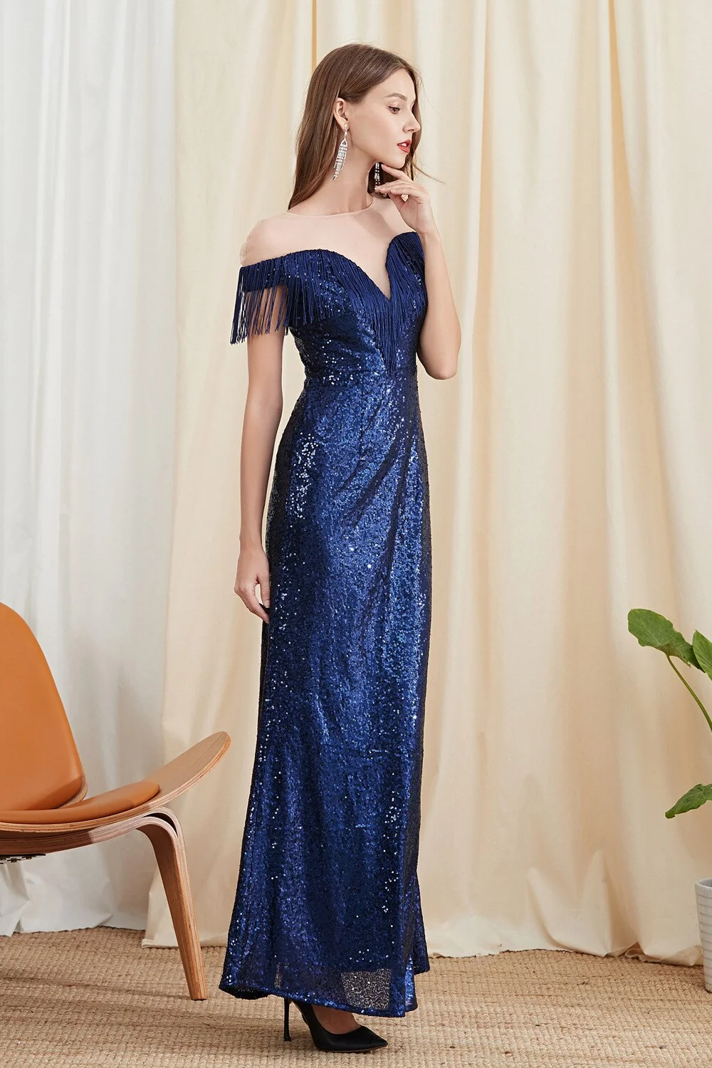 Women's Party Dresses O Neck Short Sleeves Tassels Sequined Patchwork Elegant Long Prom Dresses - Image 6