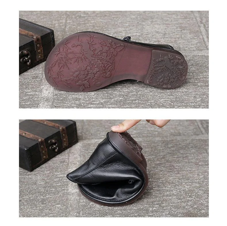 Flats Women Shoes Autumn Retro Buckle Strap Round Toe Genuine Leather Sewing Handmade Casual Ladies Shoes - Image 7