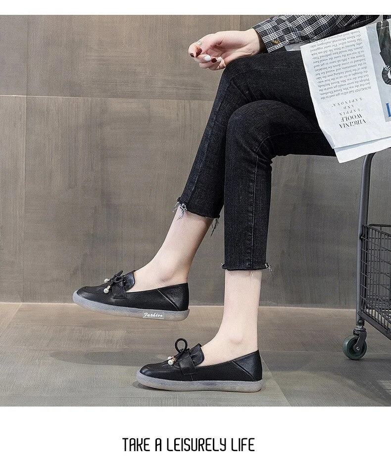 Fashion Genuine Leather Breathable Sneakers Women Flats Ladies Slip on Fashion White Shoes Zapatos De Mujer Zapatos - Image 11