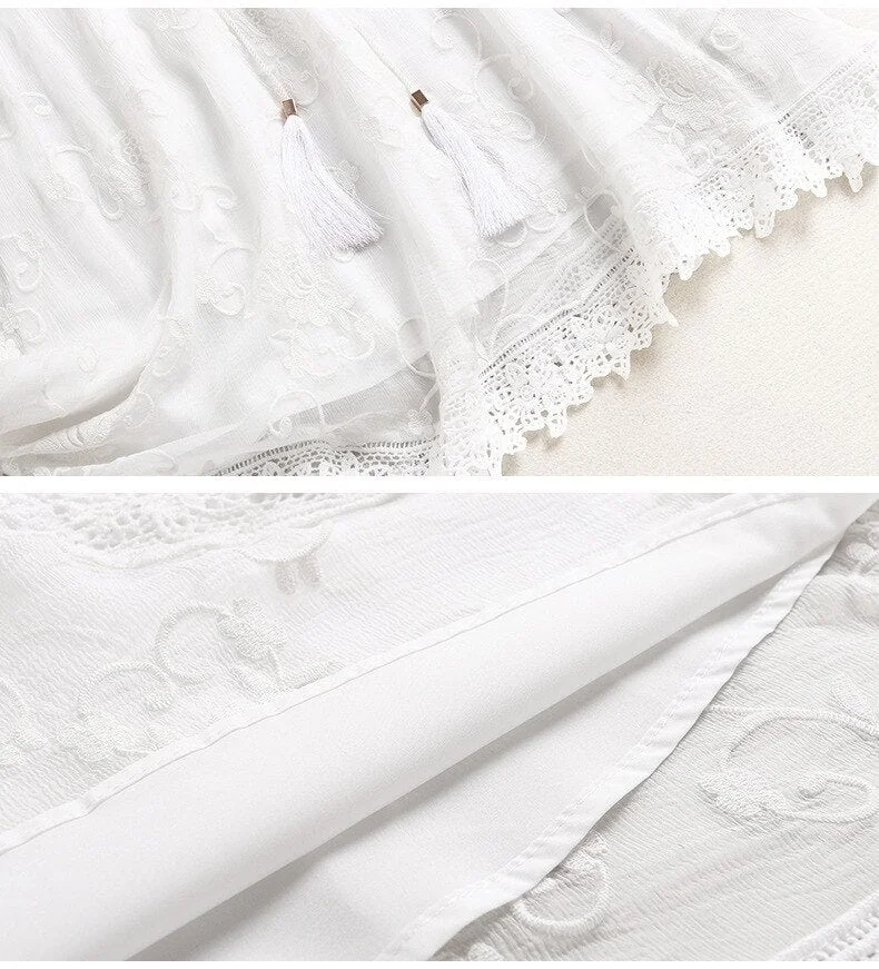 100% Natural Silk Women's Dresses V Neck Short Sleeves Embroidery Lace Up Elegant Summer Dress Vestidos - Image 7