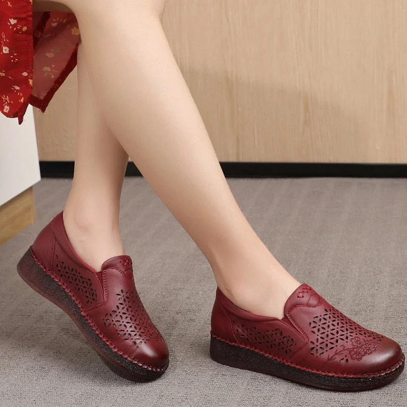 Spring Summer Slip On Women Shoes Hollow Breathable Genuine Leather Moccasins Flats Shoes Female - Image 28