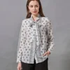 100% Natural Silk Women's Shirt Lace Bow Collar Long Sleeves  Printed Fashion Blouse Floral Camisa