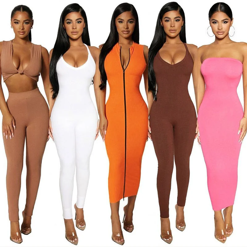 Sexy Zip Up Sleeveless Bodycon Dress Fashion Elegant Solid Ribbed Knitted Long Dresses for Women Fall C76-CC26 - Image 3