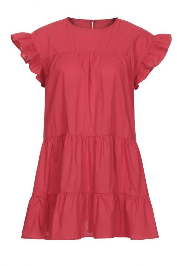 Women Casual Ruffle O Neck Short Sleeve Dress - Takalr