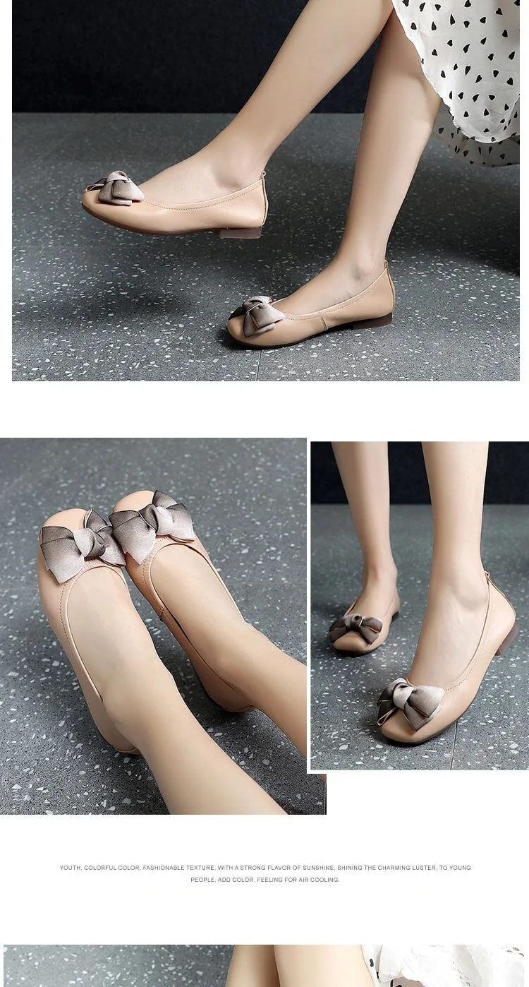 Genuine Leather Female Flat Shoes Bow Square Head Fashion Shoes Spring Soft Comfortable Shoes Woman Flats - Image 5
