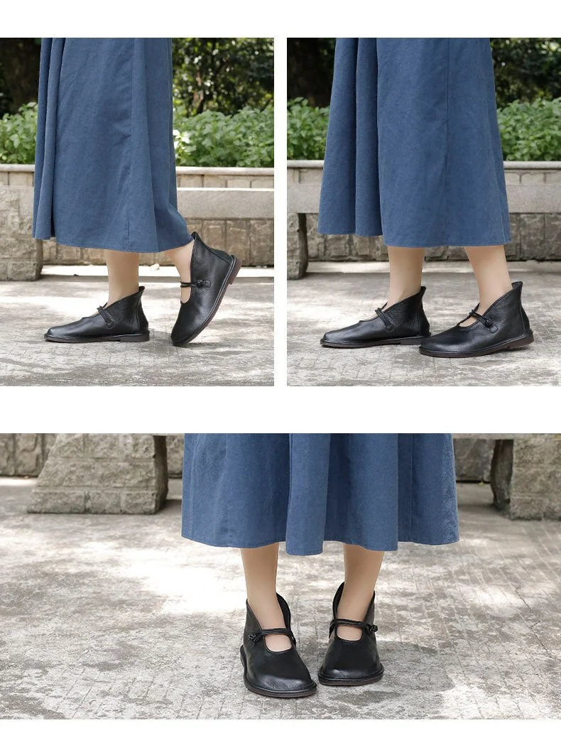 Flats Women Shoes Autumn Retro Buckle Strap Round Toe Genuine Leather Sewing Handmade Casual Ladies Shoes - Image 11