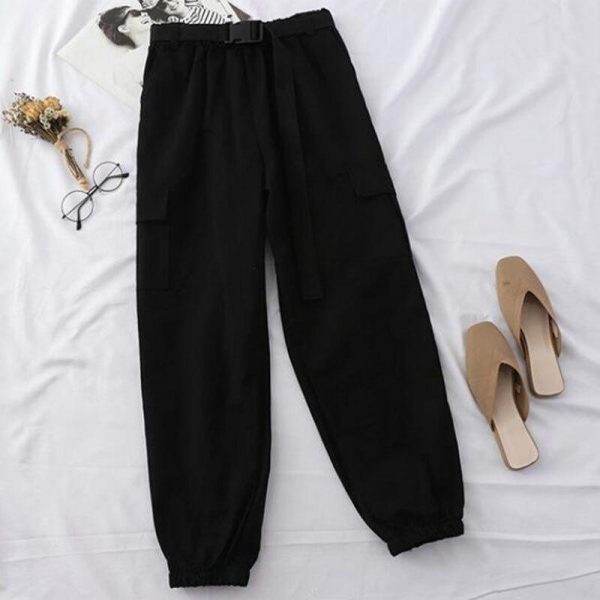 Harajuku Streetwear Cargo Pants Women Casual Joggers Sweatpants High Waist Loose Female Trousers Streetwear Pantalon Belt - Takalr