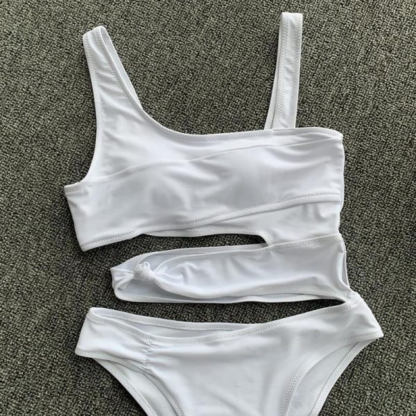 2021 Cut Out One Piece Swimsuit Female Sexy Push Up Monokini White High Cut Swimwear Women Beachwear New Bathing Suits - Takalr