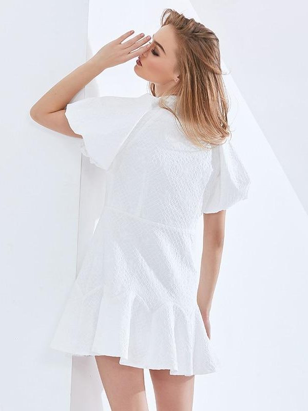 White Elegant Oversized Dress For Women O Neck Puff Sleeve High Waist Female Summer Dresses Womens Clothing 2021 - Takalr