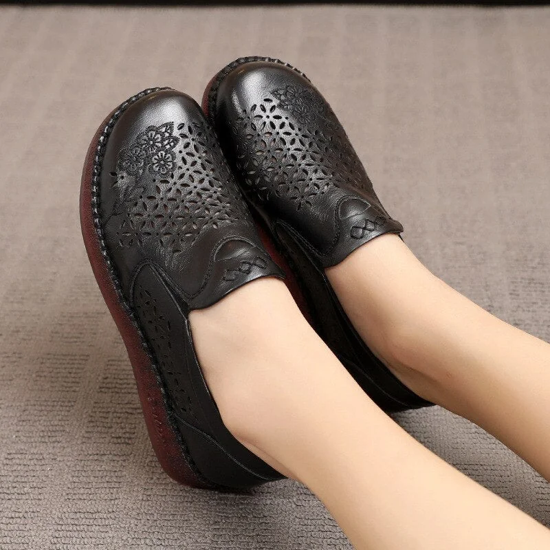 Spring Summer Slip On Women Shoes Hollow Breathable Genuine Leather Moccasins Flats Shoes Female - Image 17