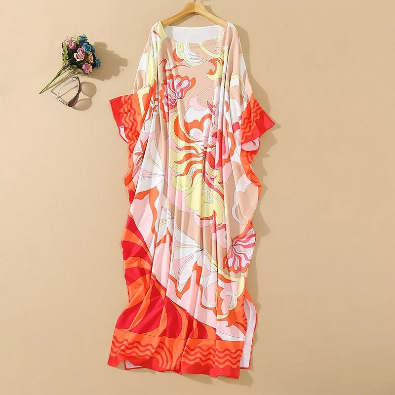Women's Runway Dresses O Neck Batwing Sleeves Knitted Printed Elegant Long Autumn Robes Dresses Vestidos - Image 8